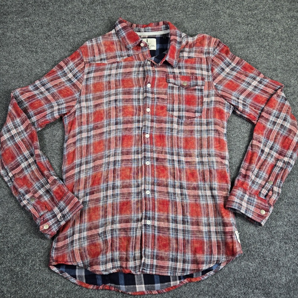 i Jeans by Buffalo Flannel Shirt Mens L Western Red Plaid Button-Down Cotton